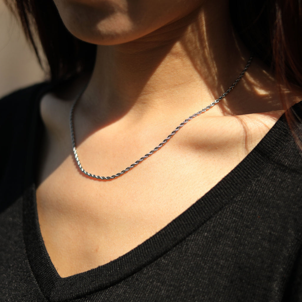 KIRA : collier chaîne corde argenté, 24 po