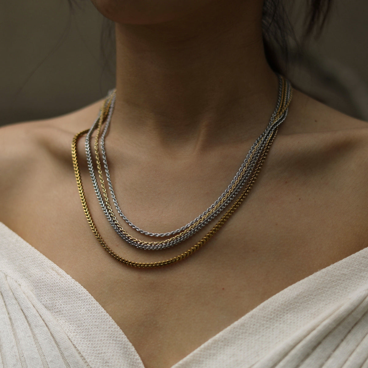 KIRA : collier chaîne corde argenté, 24 po