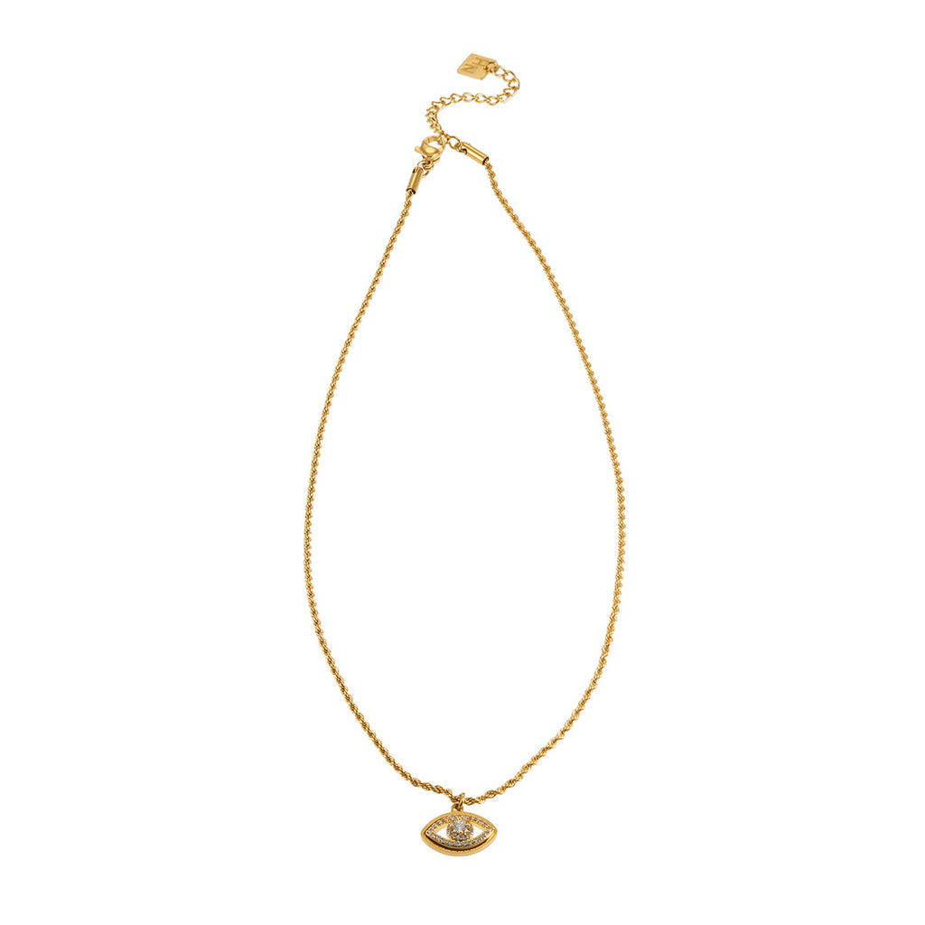 PROTACTOR Or : collier chaîne avec œil protecteur serti de zircons (CZ)
