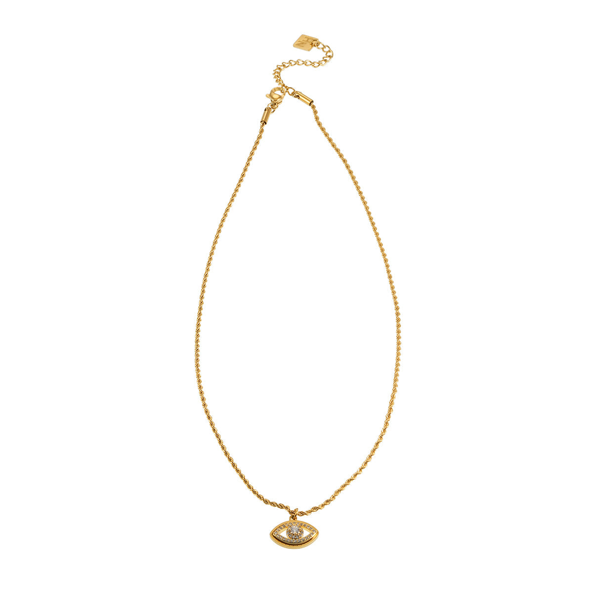 PROTACTOR Or : collier chaîne avec œil protecteur serti de zircons (CZ)