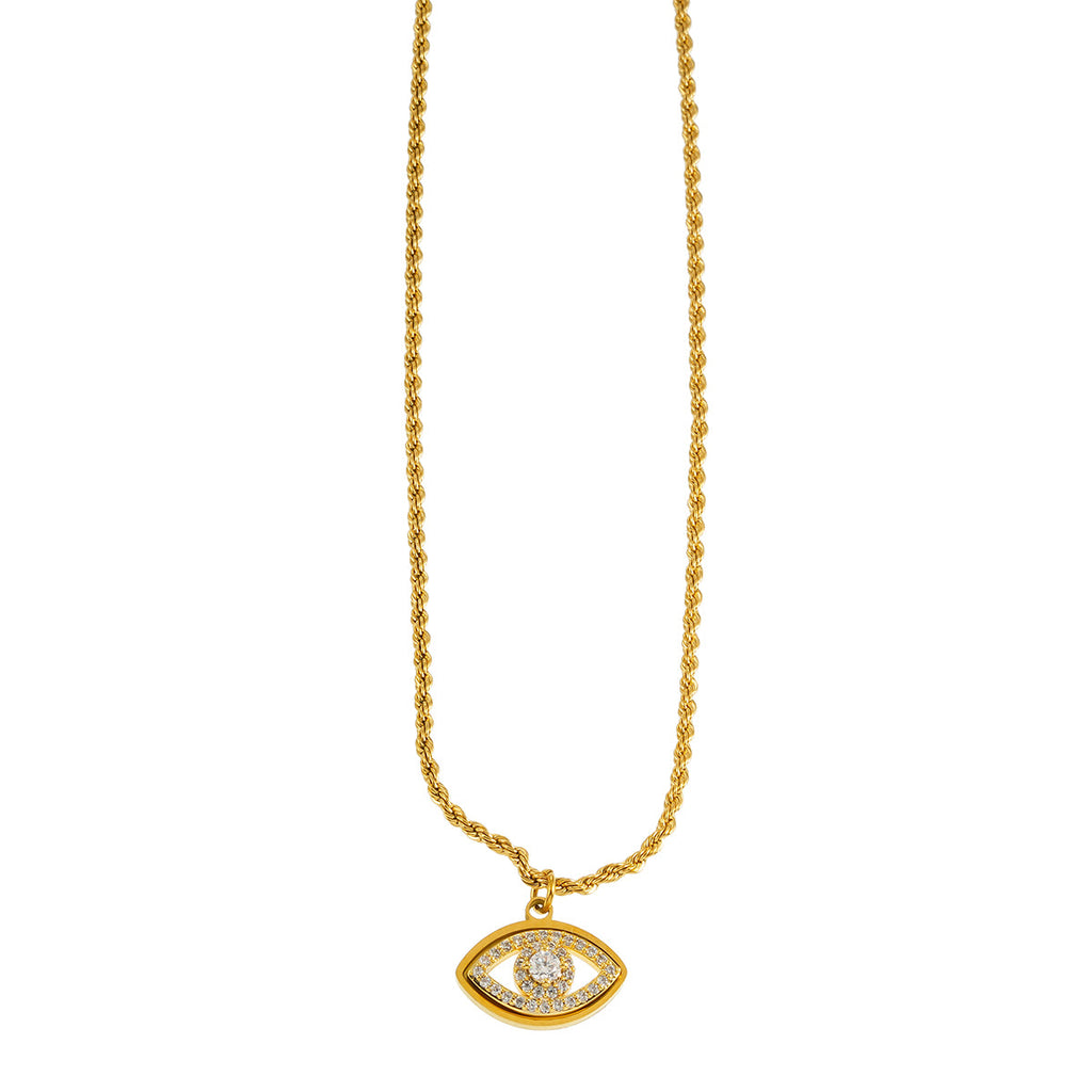 PROTACTOR Or : collier chaîne avec œil protecteur serti de zircons (CZ)