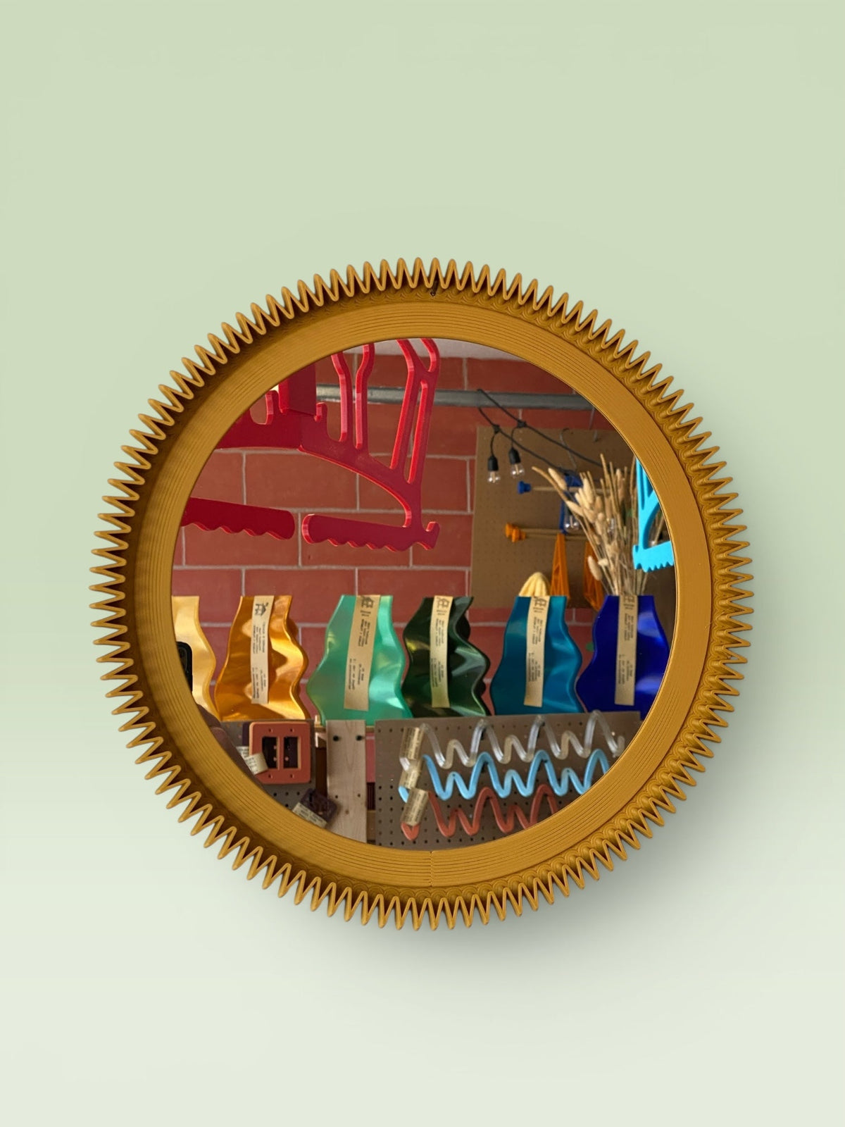 Miroir mural rond Zig-Zag, cadre imprimé en 3D