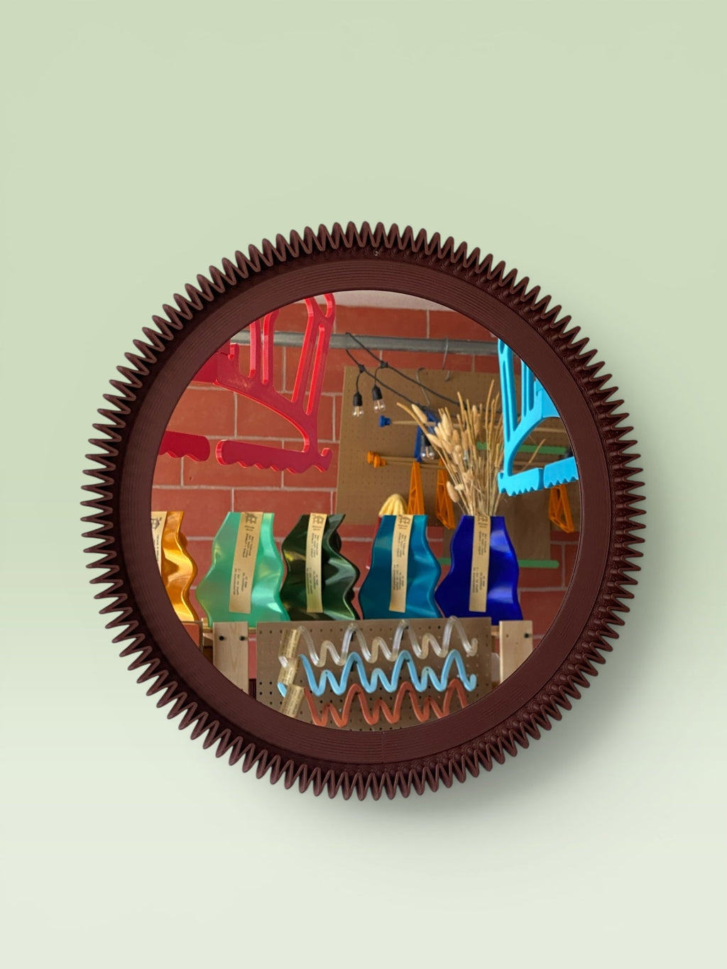 Miroir mural rond Zig-Zag, cadre imprimé en 3D