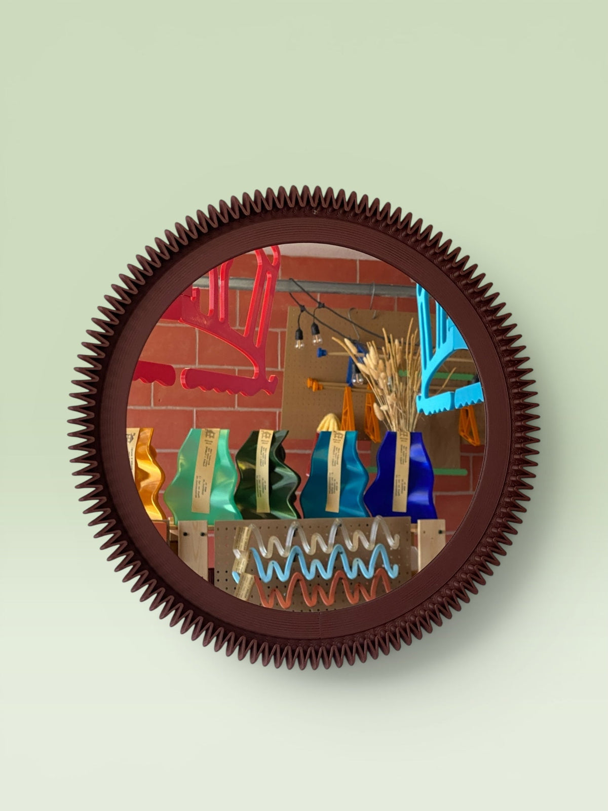 Miroir mural rond Zig-Zag, cadre imprimé en 3D