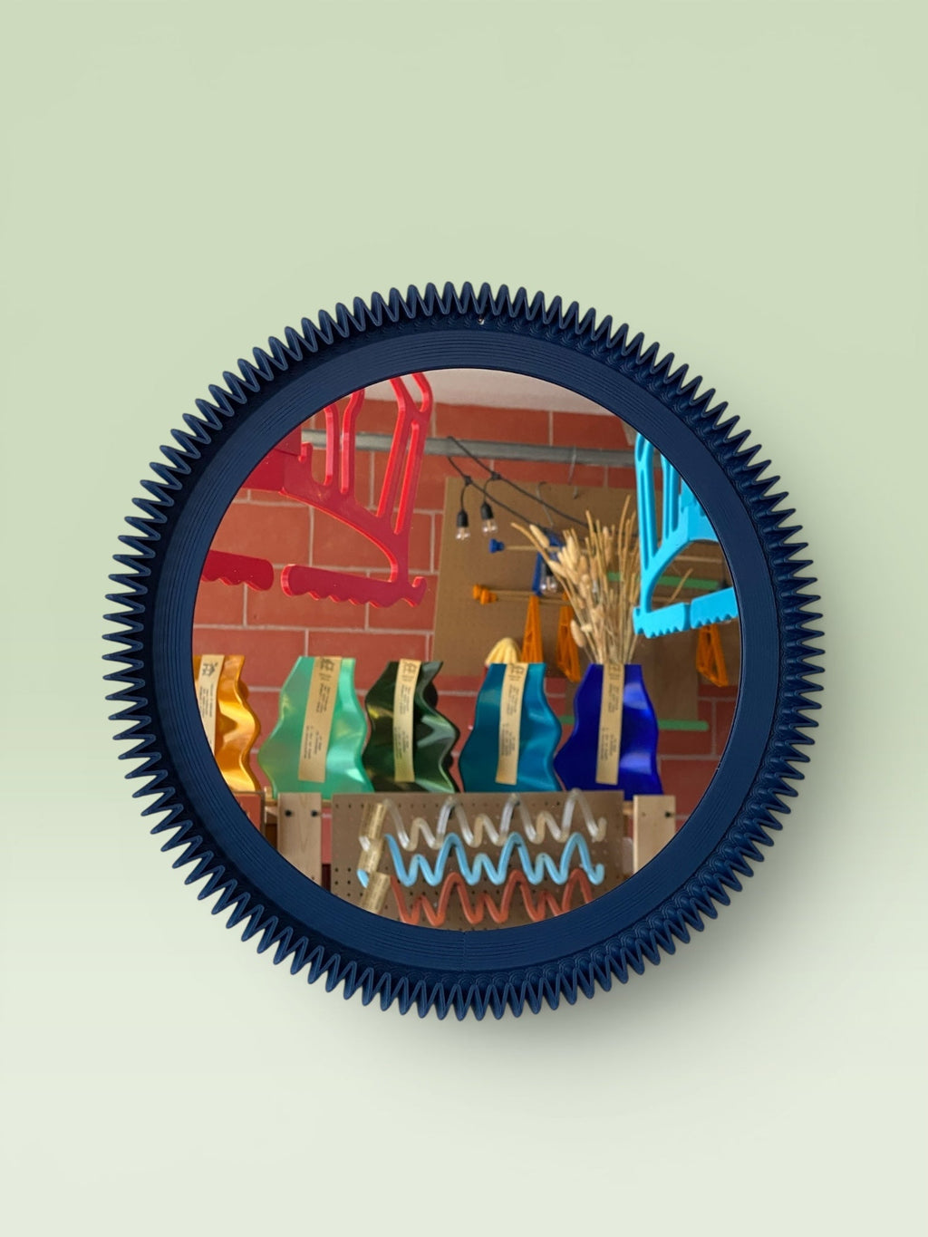Miroir mural rond Zig-Zag, cadre imprimé en 3D