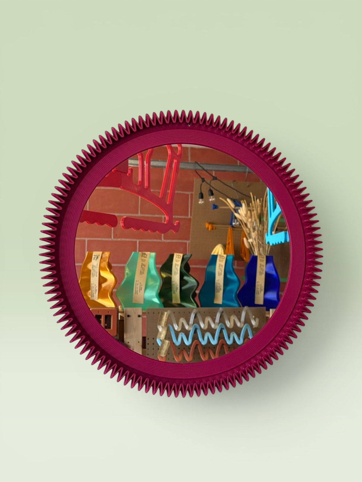 Miroir mural rond Zig-Zag, cadre imprimé en 3D