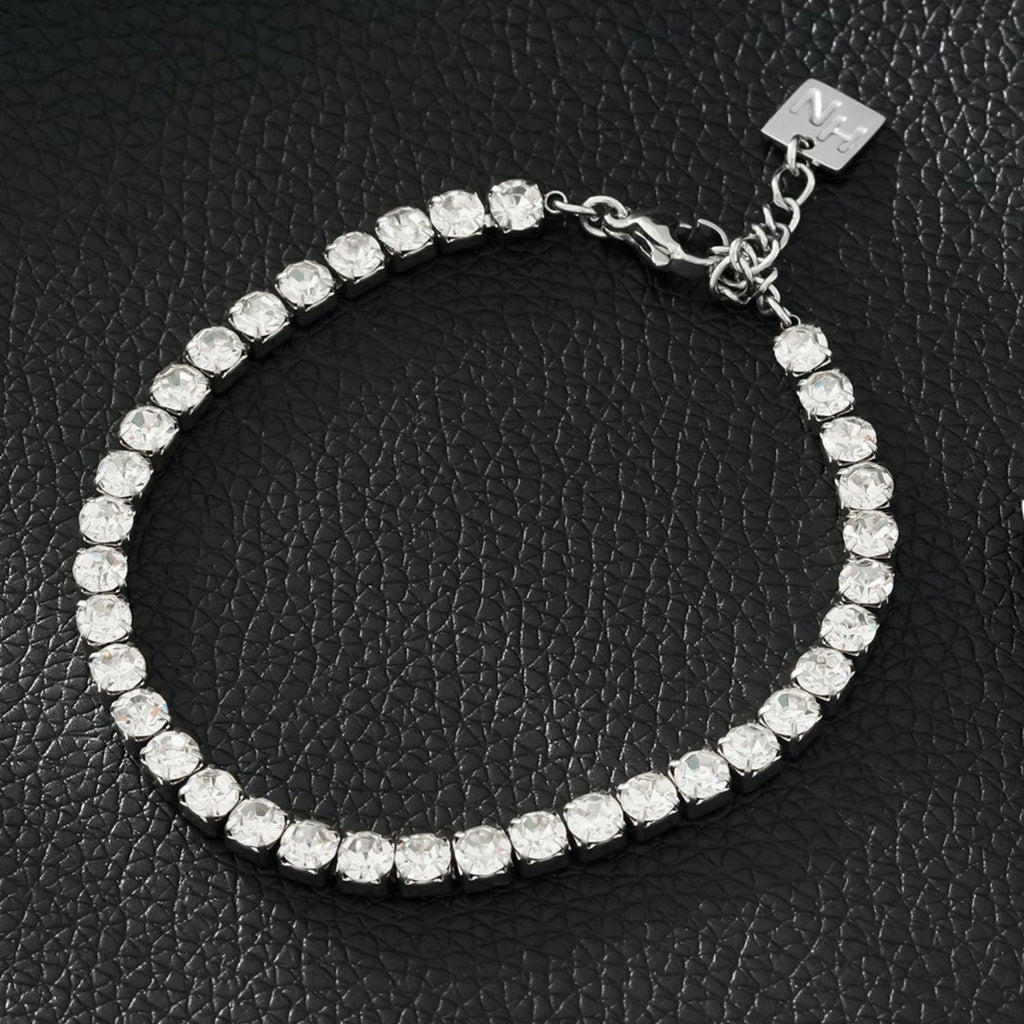 RITMO Or blanc (ton argent) : bracelet tennis classique, élégance intemporelle