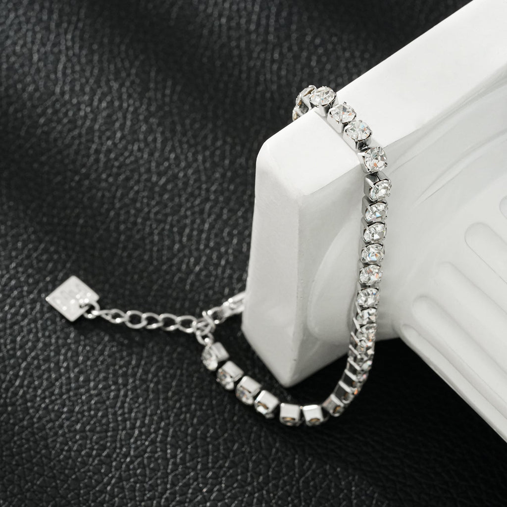 RITMO Or blanc (ton argent) : bracelet tennis classique, élégance intemporelle