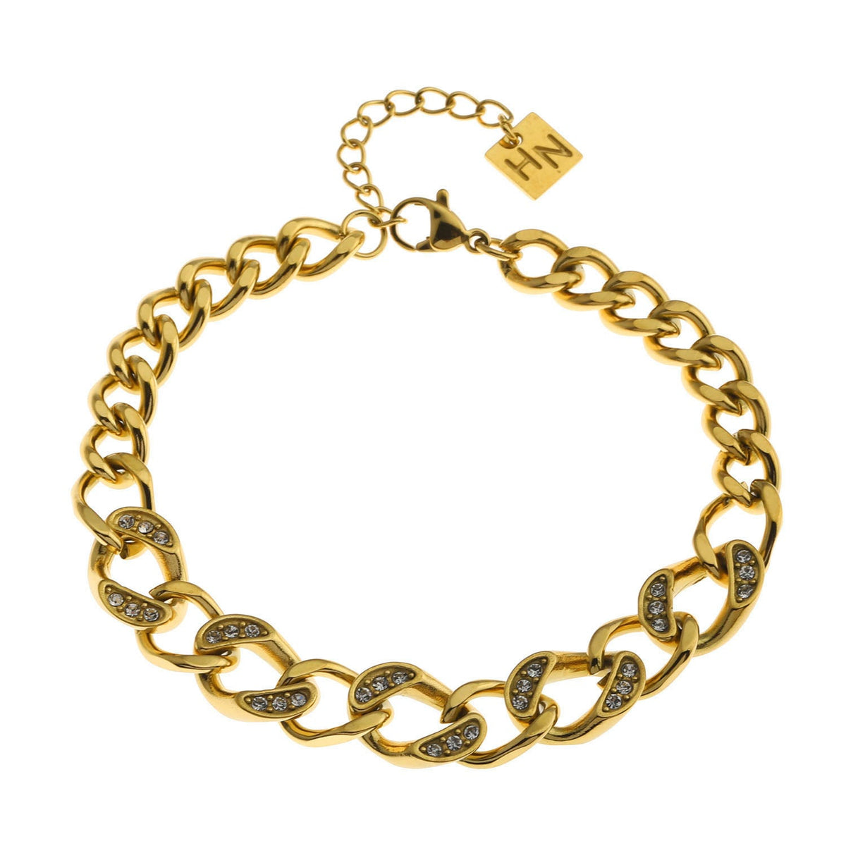 ROUBAIX Or : bracelet chaîne cubaine à zircons, pièce d'exception