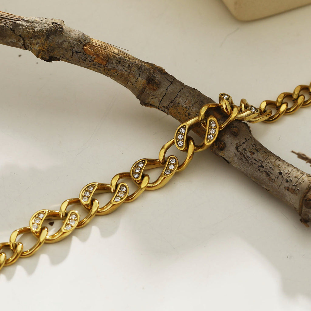 ROUBAIX Or : bracelet chaîne cubaine à zircons, pièce d'exception