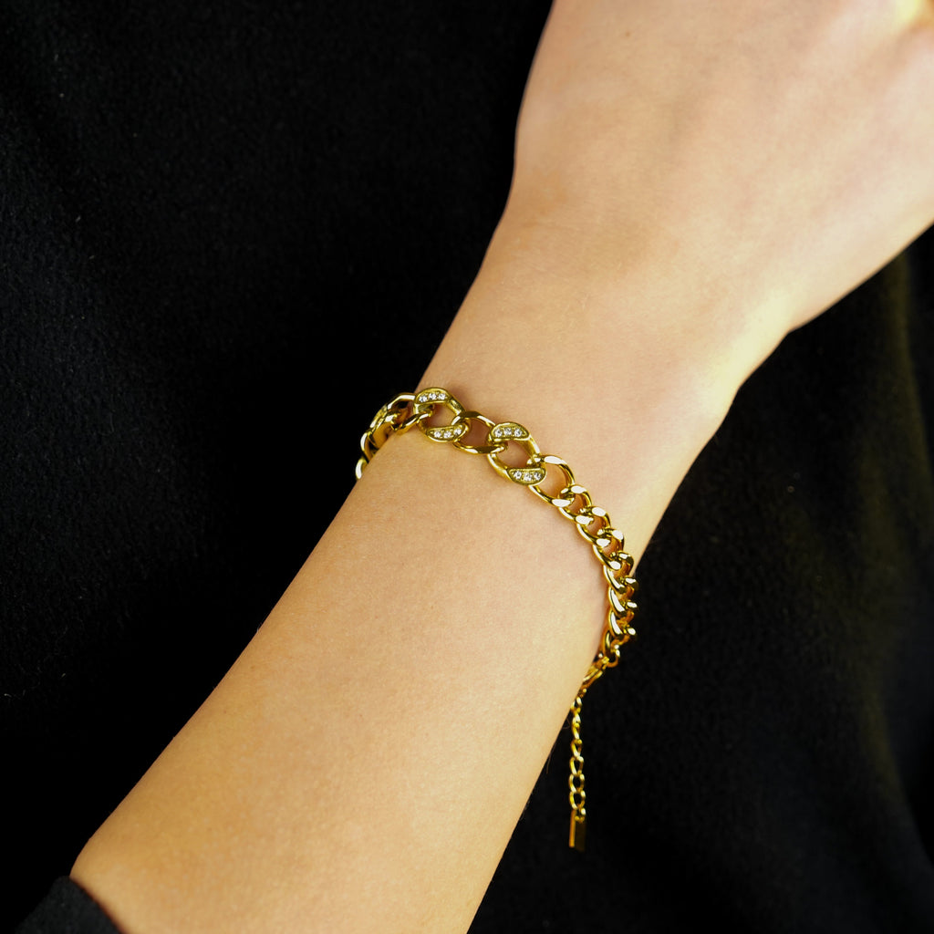 ROUBAIX Or : bracelet chaîne cubaine à zircons, pièce d'exception