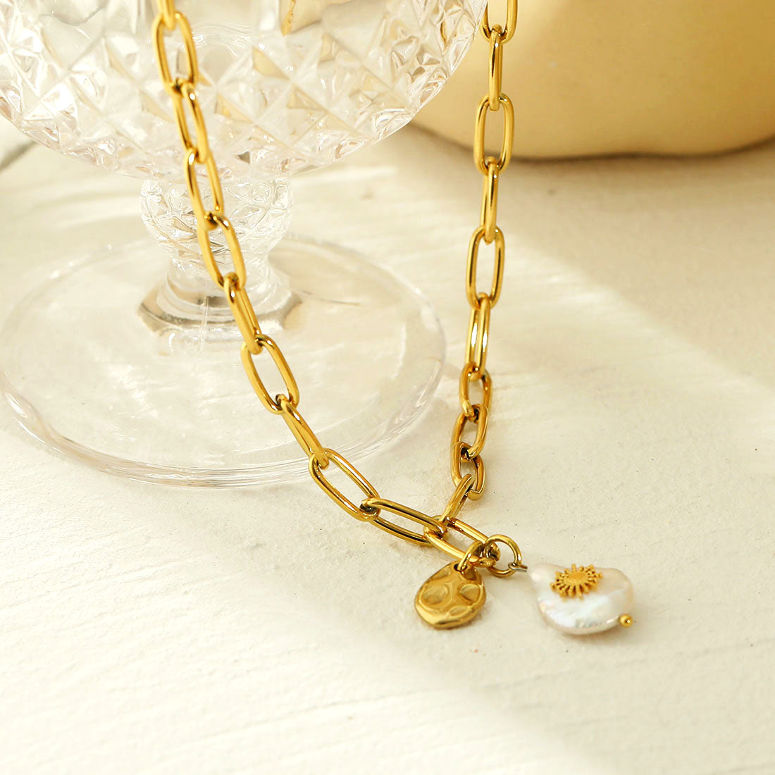 RYANN : collier chaîne à maillons avec duo de mini pendentifs