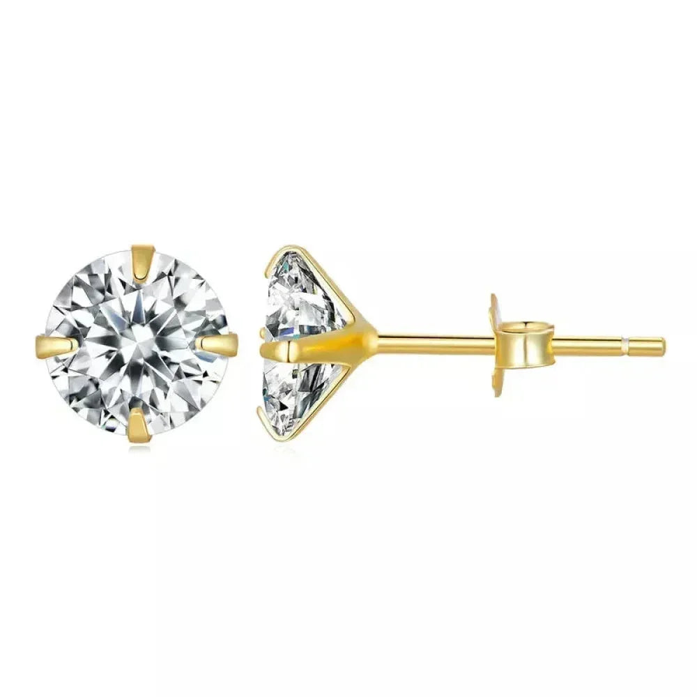 Cz Stud Earrings - 925 Sterling Silver Platinum Plated - Round Cubic Zirconia Hypoallergenic Earrings 4Mm 5Mm 6Mm 7Mm Bse166