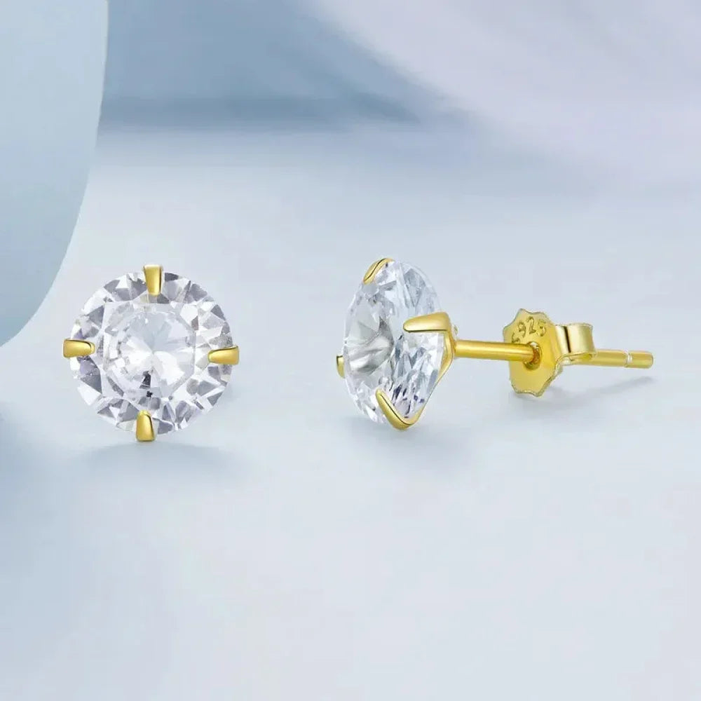 Cz Stud Earrings - 925 Sterling Silver Platinum Plated - Round Cubic Zirconia Hypoallergenic Earrings 4Mm 5Mm 6Mm 7Mm Bse166
