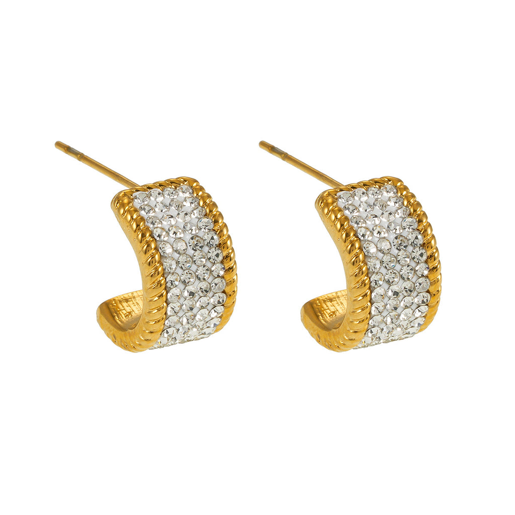 SHEERAN Gold: Quadruple-Row Pavé Zirconia (CZ) Hoop Stud Earrings with Ornate Border