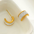 SHEERAN Gold: Quadruple-Row Pavé Zirconia (CZ) Hoop Stud Earrings with Ornate Border