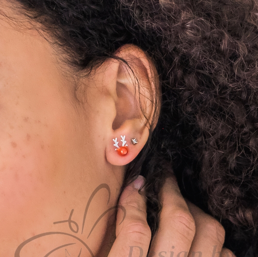 Boucles d'oreilles renne Rudolph en argent sterling