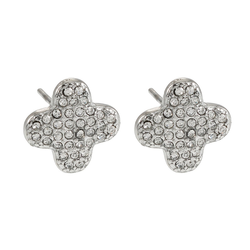 TREMBLANT White Gold (Silver Toned): Dazzling Pavé Zirconia (CZ) Stud Earrings – Elegant Sparkle AM or PM