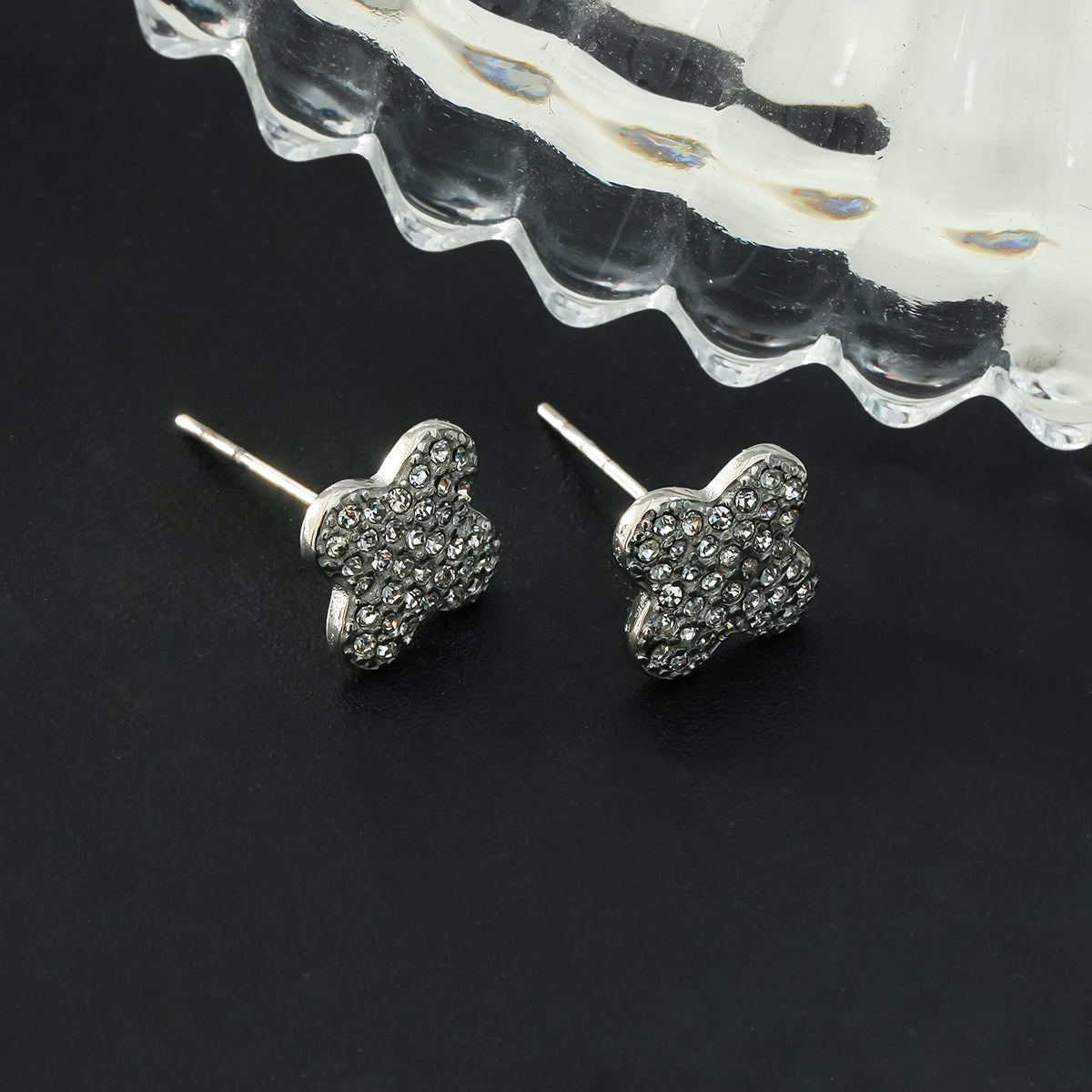 TREMBLANT White Gold (Silver Toned): Dazzling Pavé Zirconia (CZ) Stud Earrings – Elegant Sparkle AM or PM