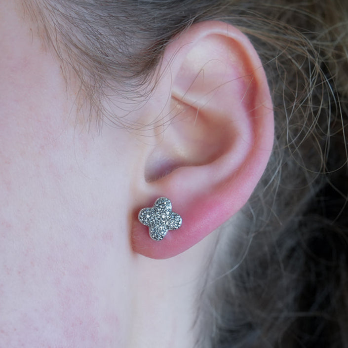 TREMBLANT White Gold (Silver Toned): Dazzling Pavé Zirconia (CZ) Stud Earrings – Elegant Sparkle AM or PM