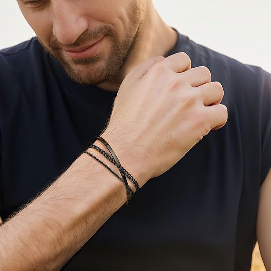 Ensemble de bracelets superposés géométriques en acier inoxydable