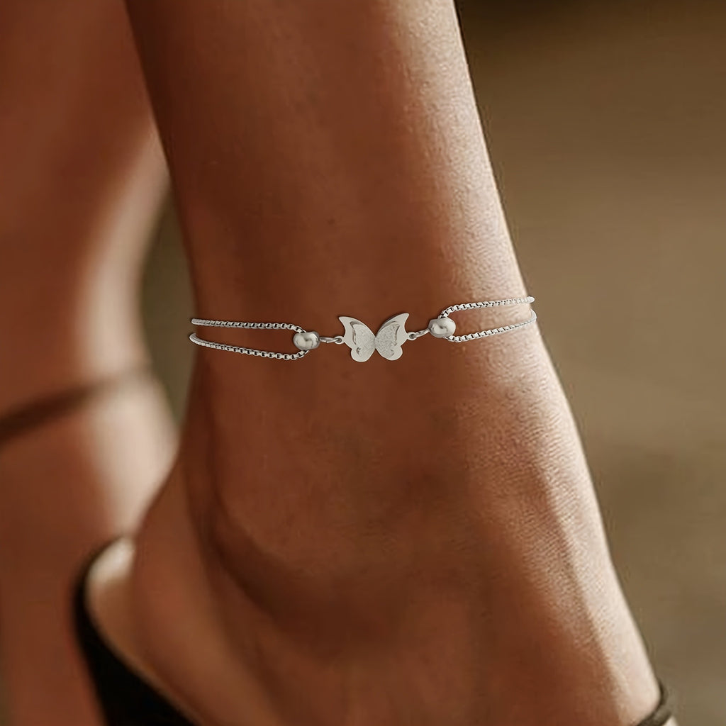 Bracelet de cheville papillon à double couche