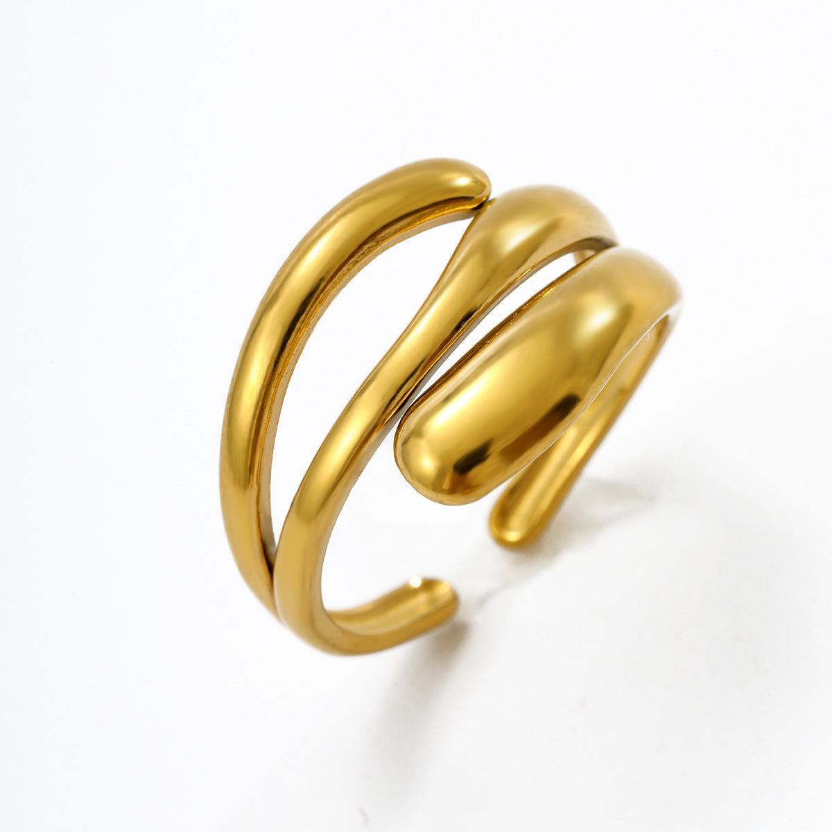 Bague ouverte ajustable à ligne géométrique en acier inoxydable