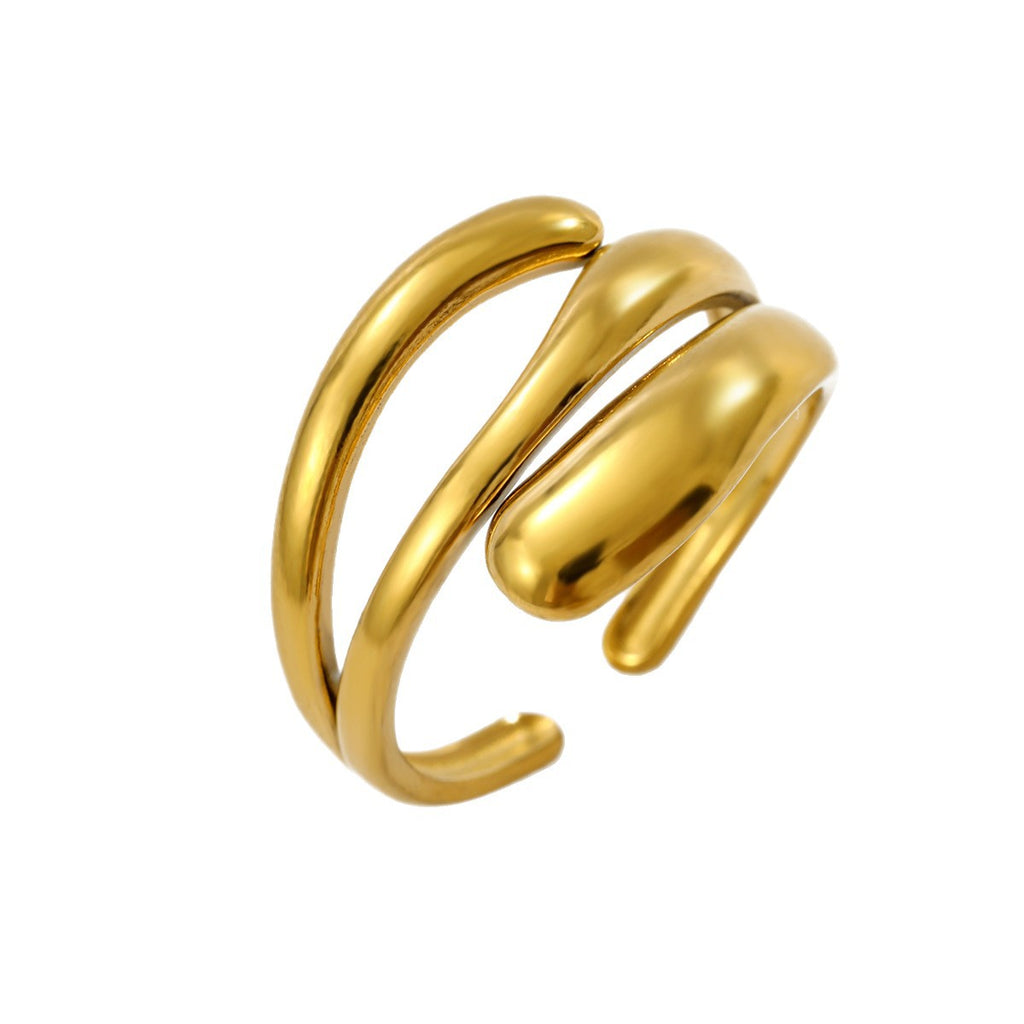 Bague ouverte ajustable à ligne géométrique en acier inoxydable