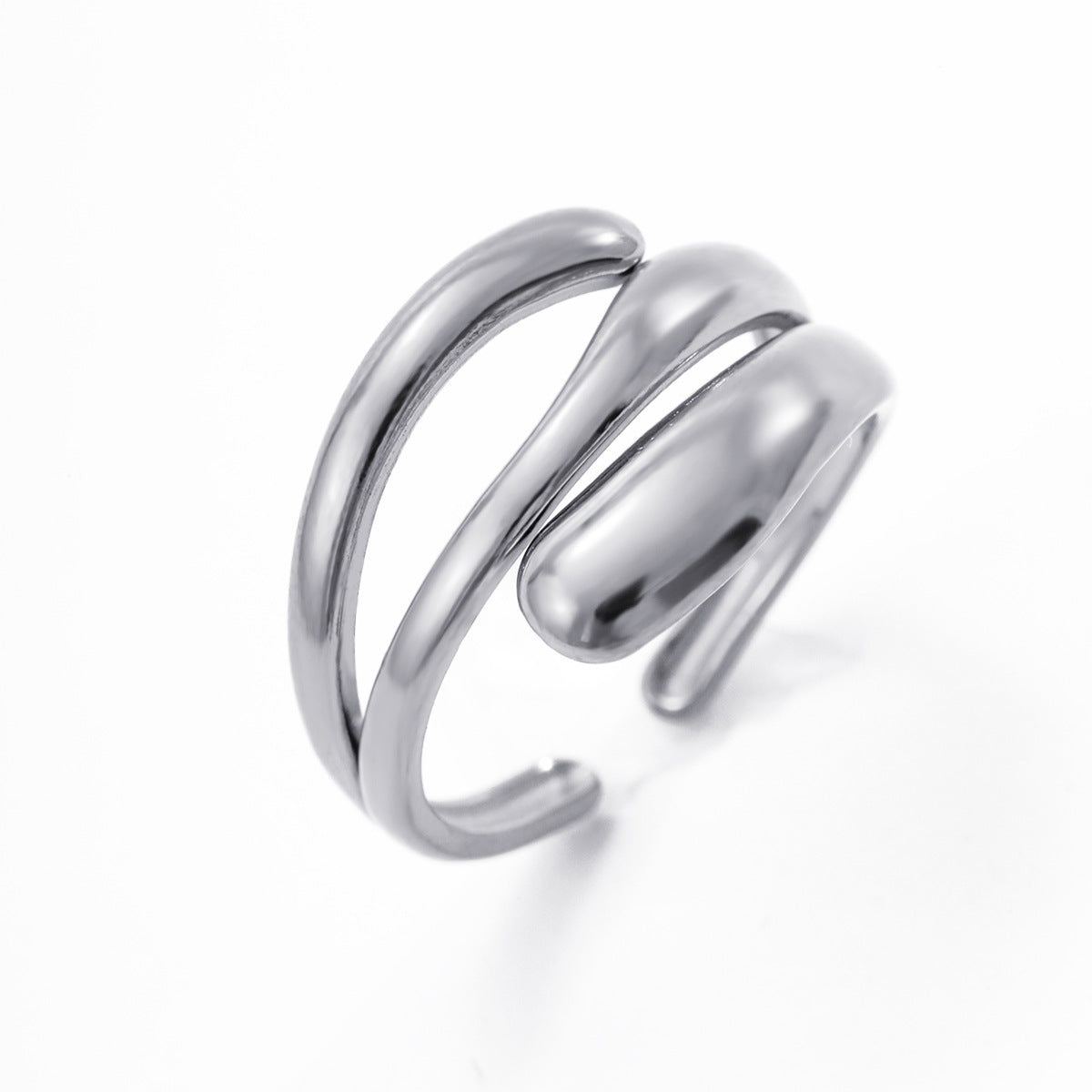 Bague ouverte ajustable à ligne géométrique en acier inoxydable