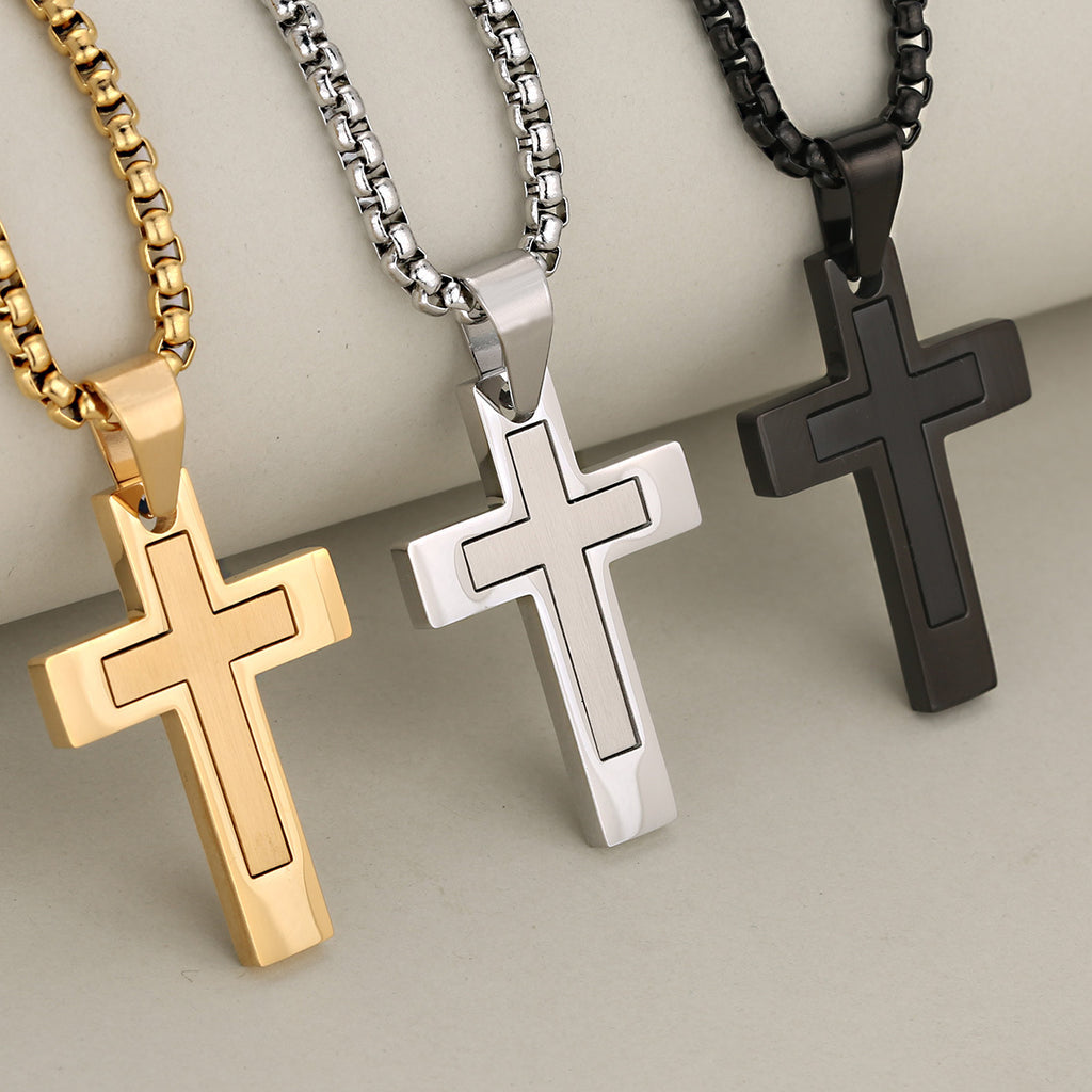 Collier pendentif croix en acier inoxydable