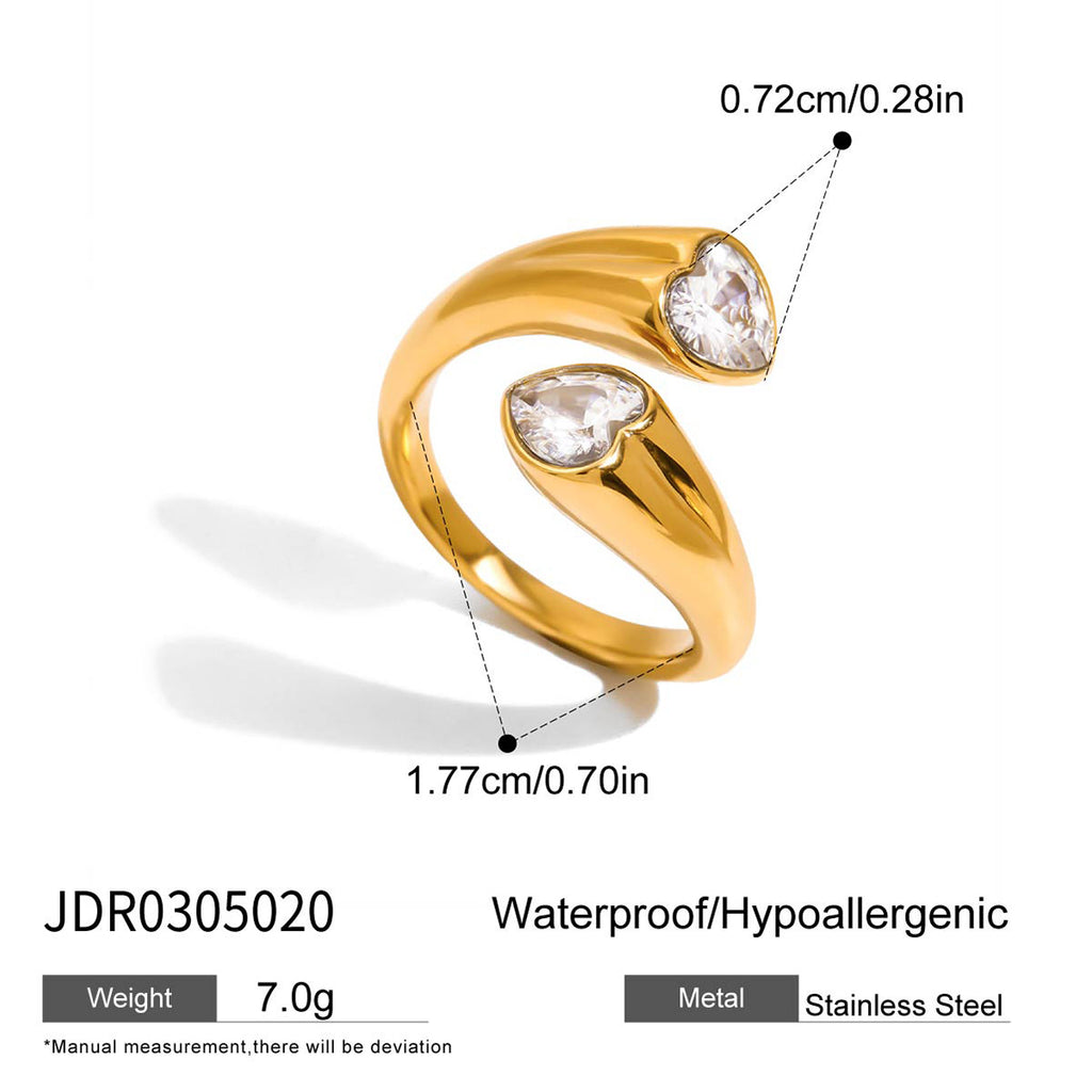 Bague ouverte géométrique en acier inoxydable et zircons