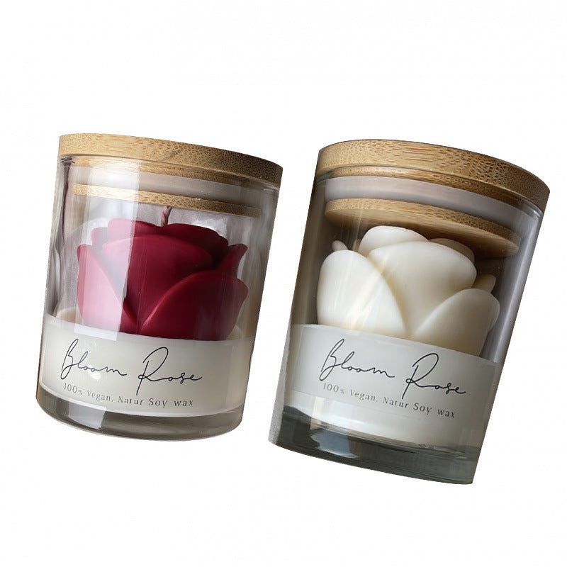 Bougie parfumée en verre en forme de rose