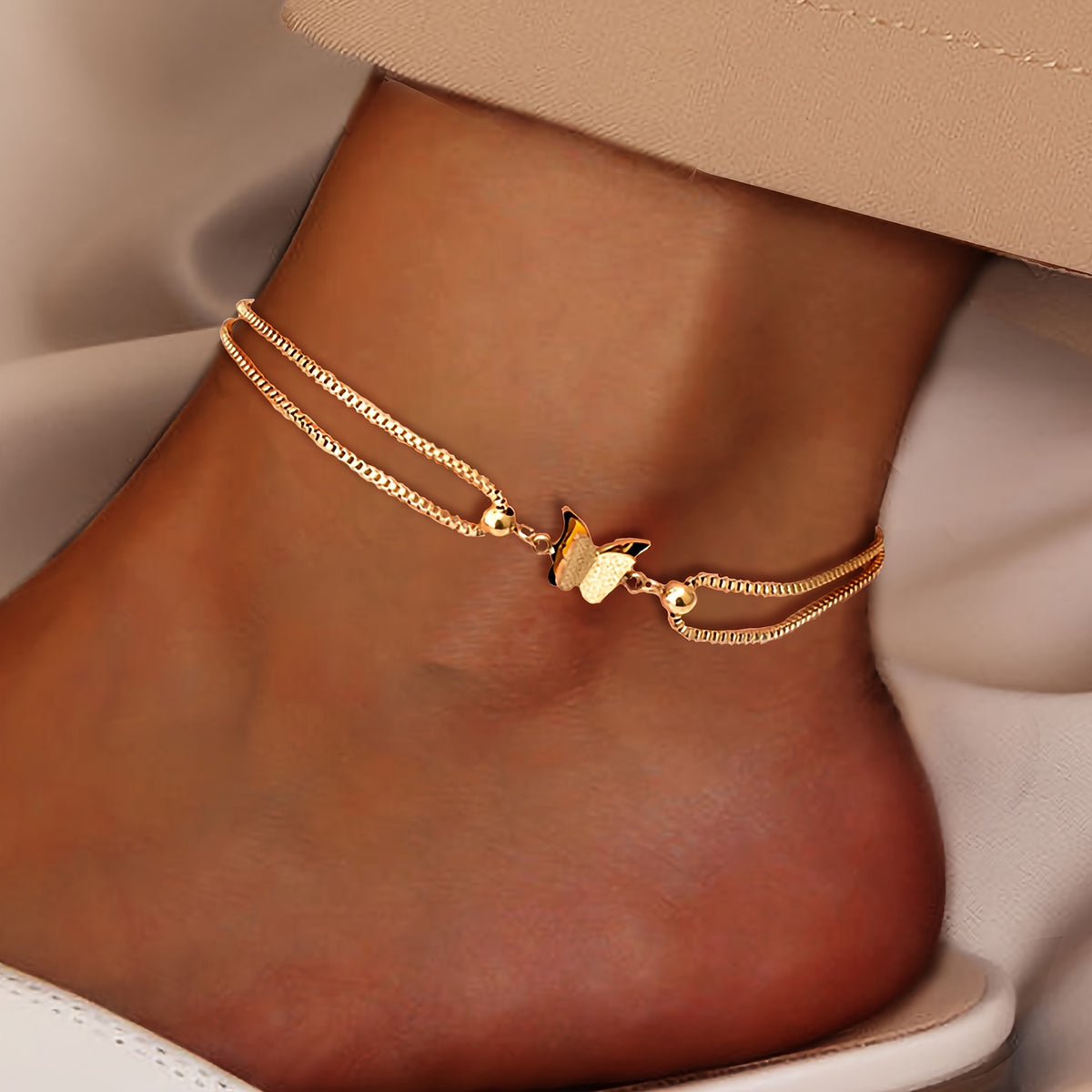 Bracelet de cheville papillon à double couche