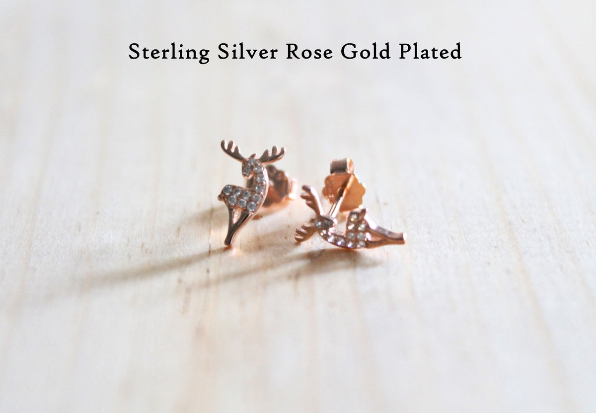 Boucles d'oreilles renne en argent sterling et zircones
