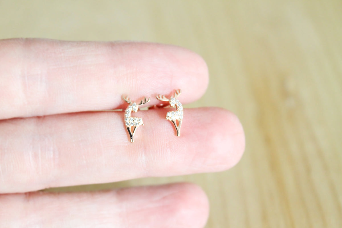 Boucles d'oreilles renne en argent sterling et zircones