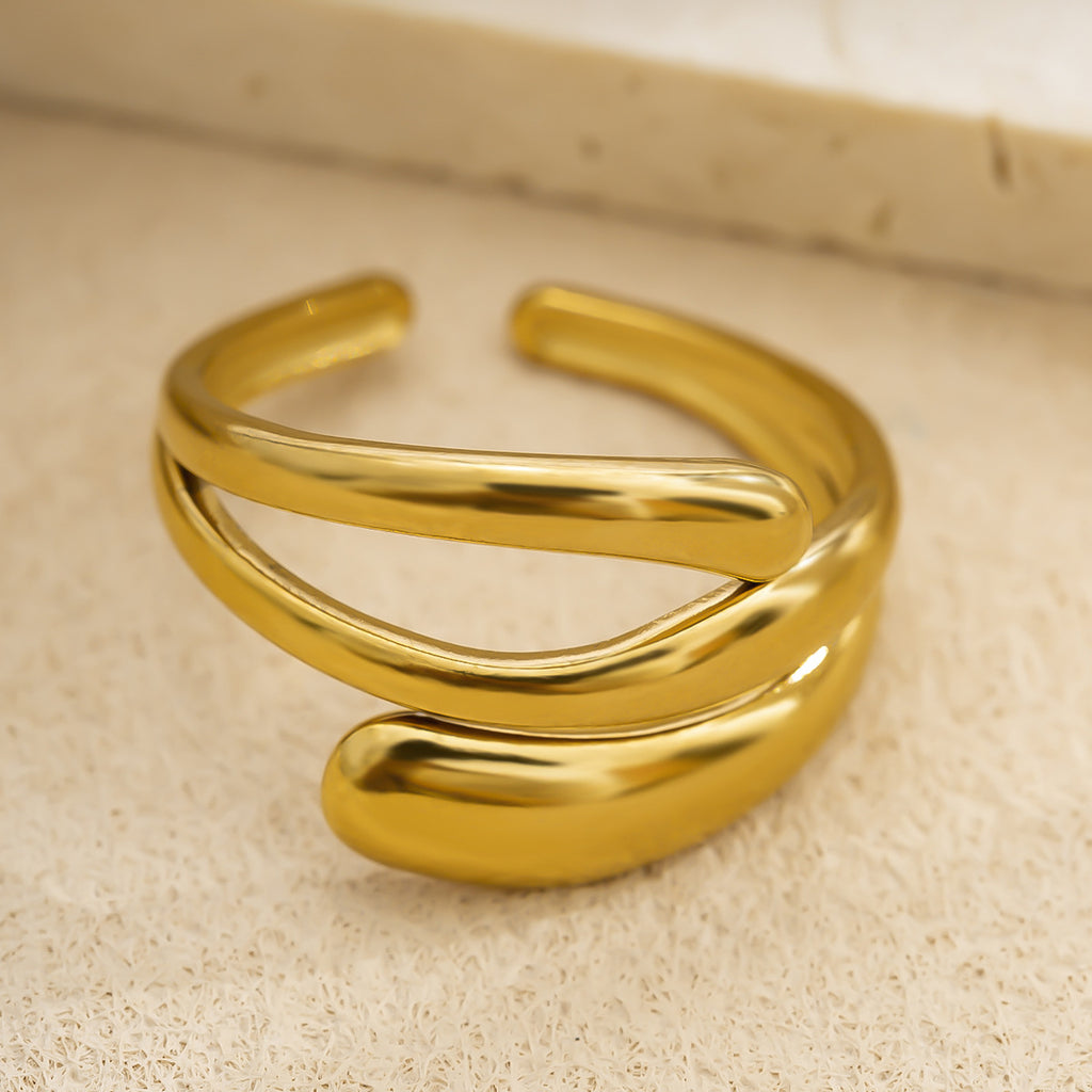 Bague ouverte ajustable à ligne géométrique en acier inoxydable
