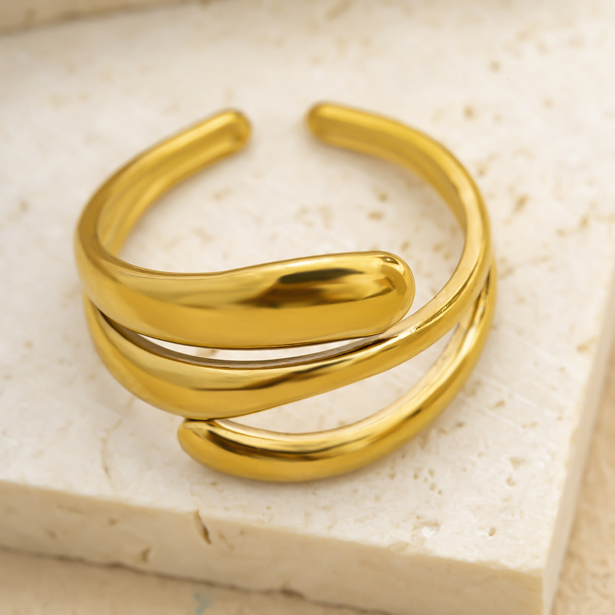 Bague ouverte ajustable à ligne géométrique en acier inoxydable