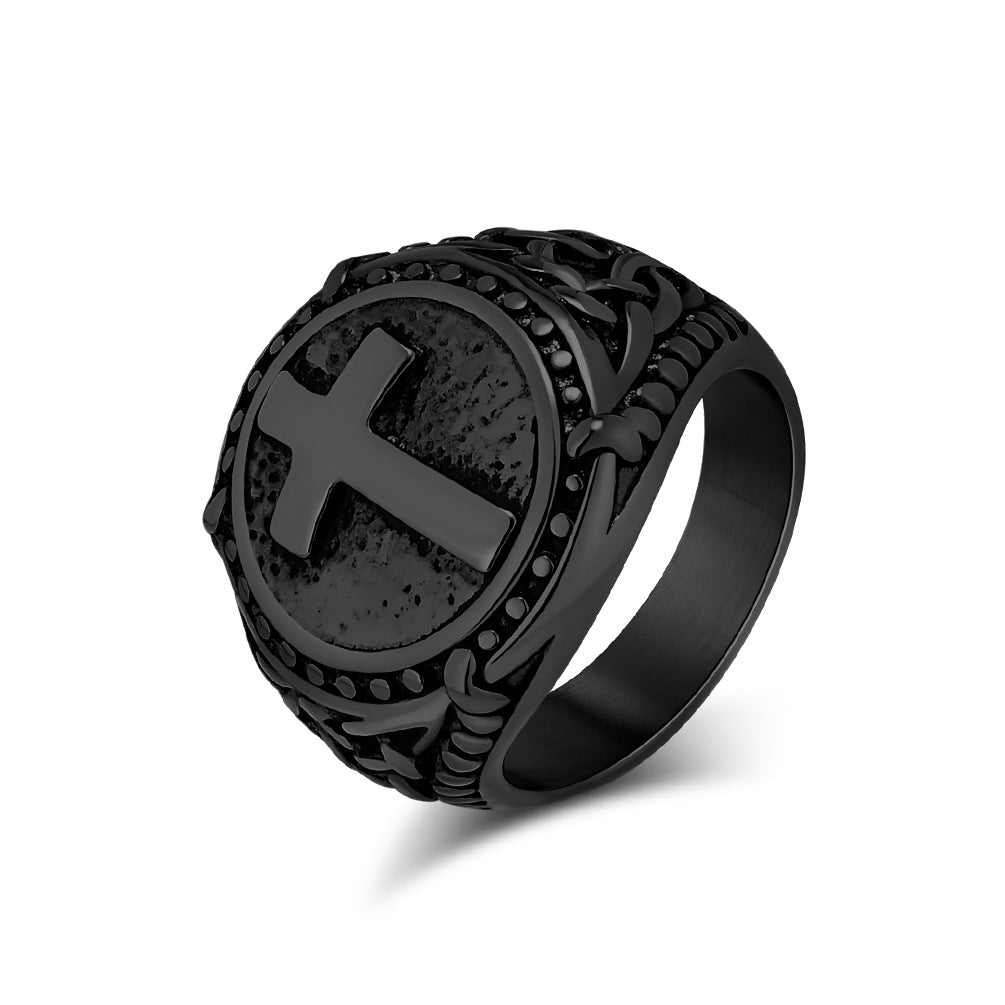 Bague croix rétro en acier au titane pour homme