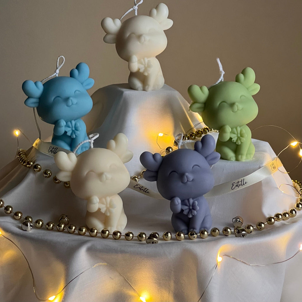 Bougie de soya renne de Noël, faite à la main
