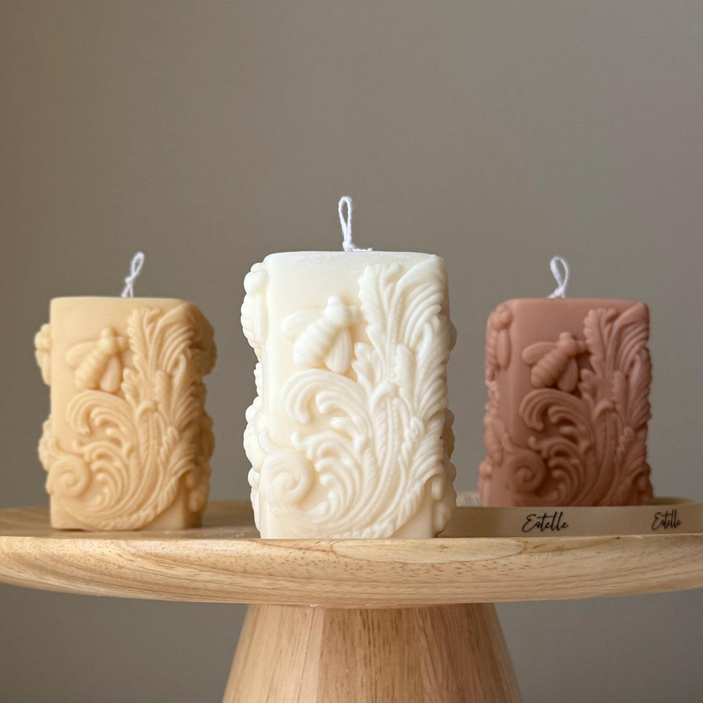 Bougie-pilier de soya abeilles, faite à la main