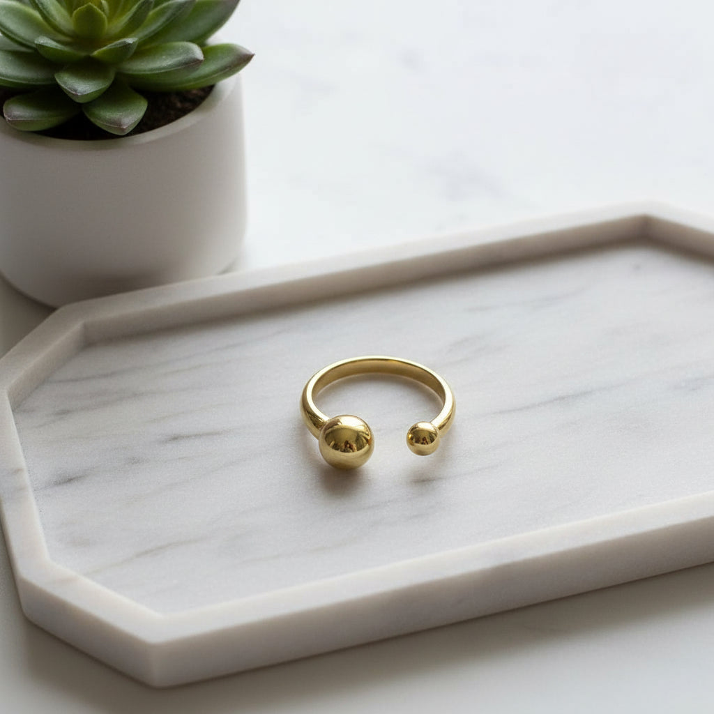 Bague boule ouverte en acier inoxydable doré