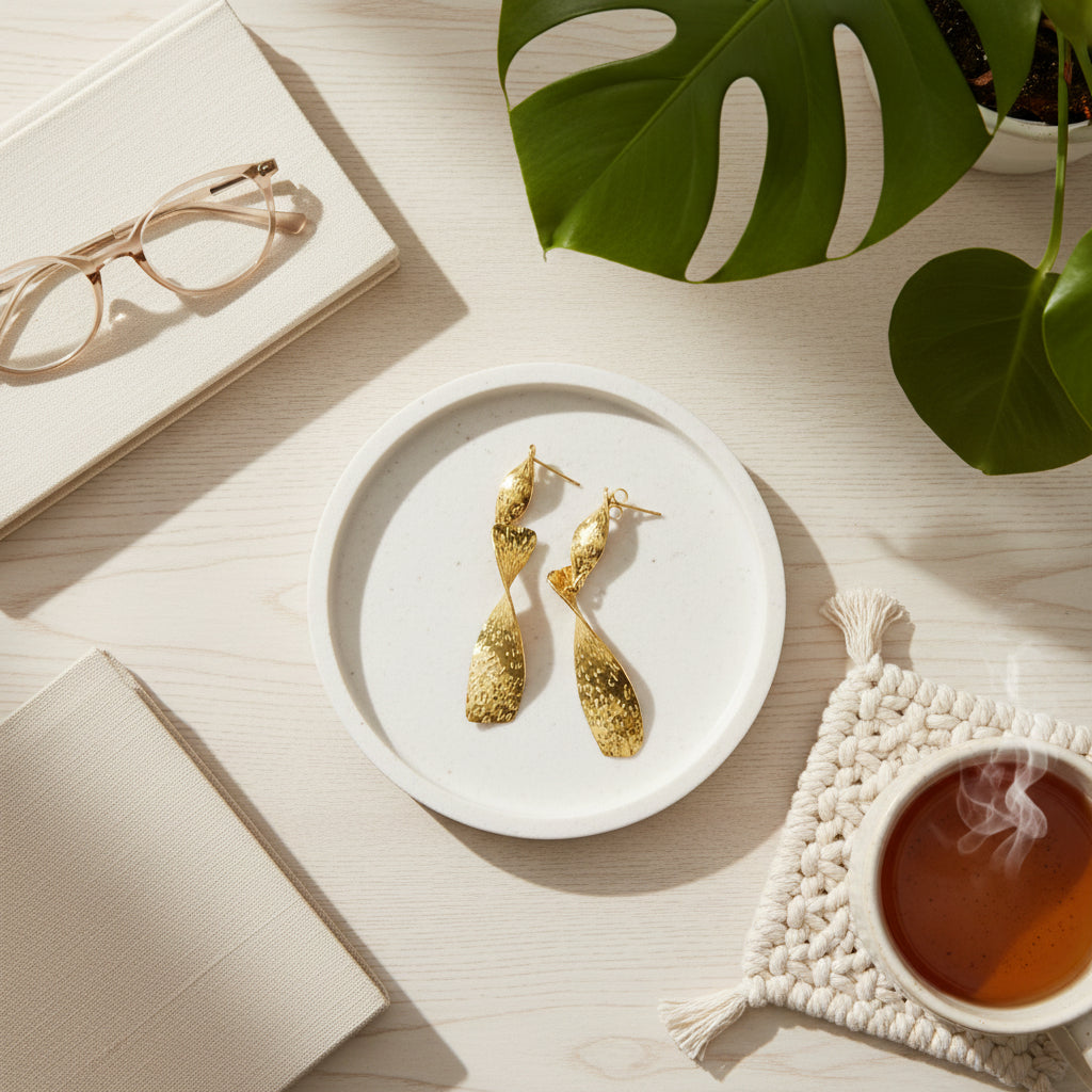 Boucles d'oreilles torsadées en acier inoxydable doré