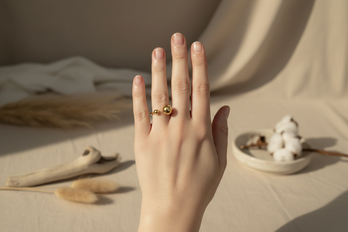 Bague boule ouverte en acier inoxydable doré
