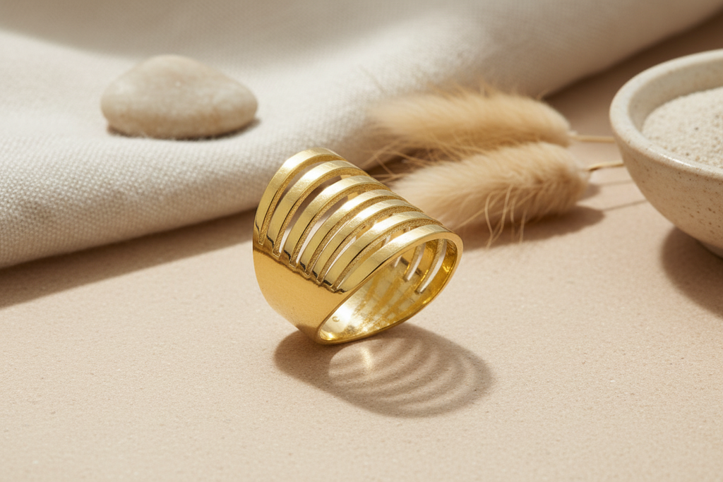 Bague multi-fils en acier inoxydable doré