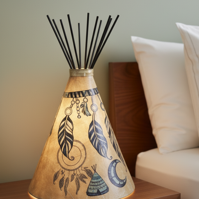 Lampe de table tipi à plumes