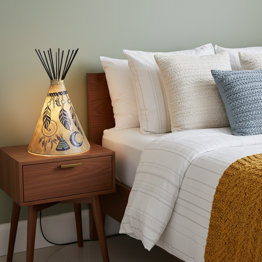Lampe de table tipi à plumes