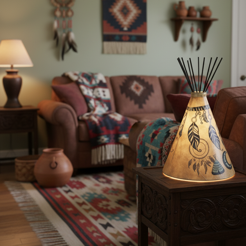 Lampe de table tipi à plumes